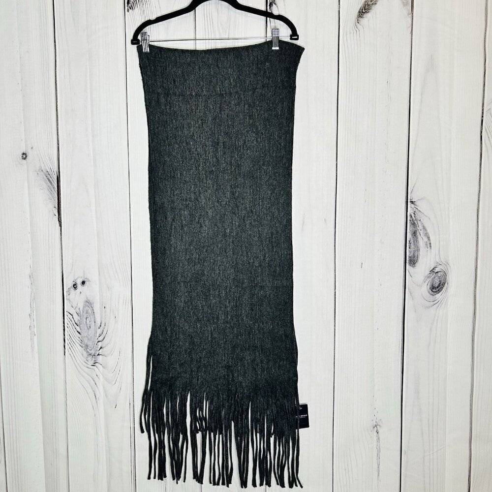 Lucky Brand Solid Brushed Scarf Dark Heather Grey w/Fringe 15" X 88" NWT